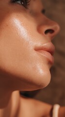 Obraz premium Glowing skin texture macro with shimmer for beauty and skincare design