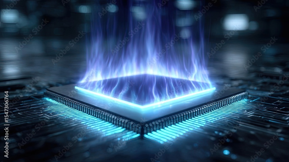 Aufkleber Hybrid processor in plasma development concept. Futuristic microprocessor with glowing energy effects.