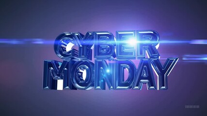 Futuristic glowing “Cyber Monday” text on dark digital background with light flares, representing massive online sales event, ecommerce deals, tech promotions, and virtual shopping - Powered by Adobe