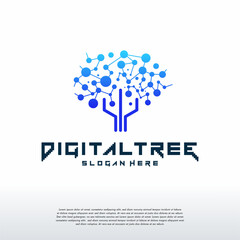 Digital Tree logo designs concept vector Dark background, Modern Tree tech logo template, Logo symbol icon