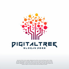 Digital Tree logo designs concept vector Dark background, Modern Tree tech logo template, Logo symbol icon