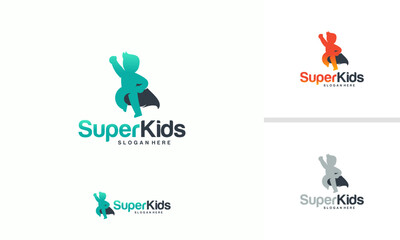 Kids Playing logo designs concept vector, Super Kids logo template, Superhero Children icon template