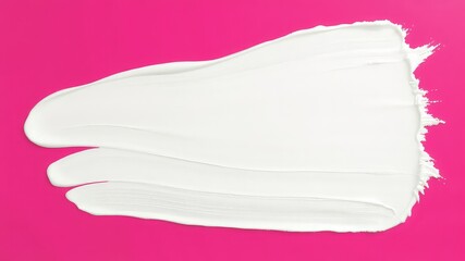 A vibrant pink canvas is accented by a clean, broad brushstroke of creamy white emulsion or paste