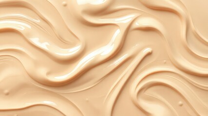 Beige Cream Texture Swirling Waves of Liquid, Smooth and Glossy for Cosmetic or Food Applications, Highlighting Richness and a Velvety Softness
