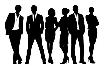 Vector Silhouettes of Men and Women on Black and White Background.