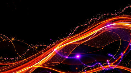 Fototapeta premium Vibrant neon light waves with glowing energy trails on black background