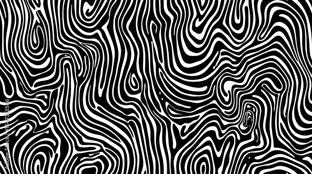 Poster abstract black and white wavy lines creating organic flowing pattern. seamless repeating background 