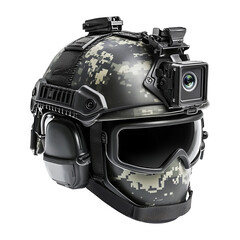 War Field Military Helmet Setup With Action Camera isolated on a white background
