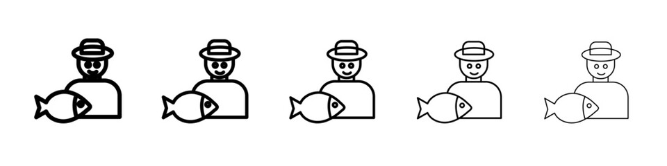Fisherman with fish icon flat illustration set logo