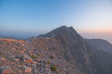 sunset in the mountains, winter mountain scape with sunset views