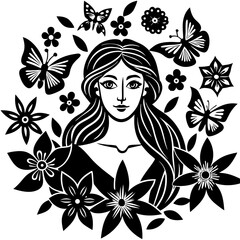Feminine Paper Cut Woman with Pink Flowers and Butterflies – 8 March Women’s Day Celebration

