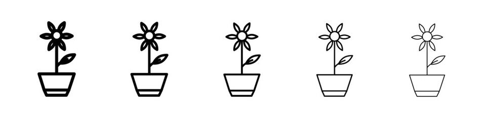 Flower in pot icon flat illustration set logo