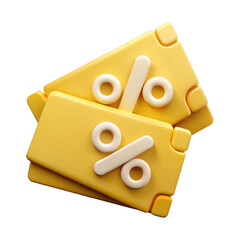 3d yellow discount coupon promotion on transparent background