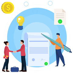 Man and woman Approved contract paper Illustration