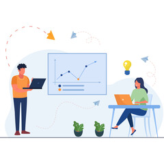 Man and woman explaining Business Strategy and Business Planning Illustration