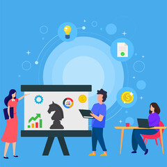 Young lady and man doing Business analysis Illustration