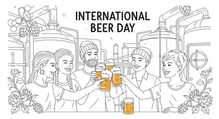 Friends toasting glasses of beer at brewery for special event