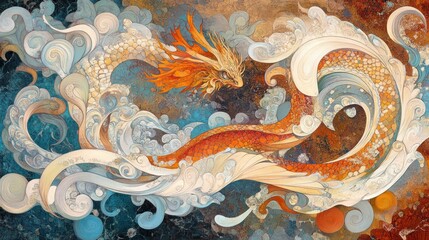 Dragon in swirling clouds