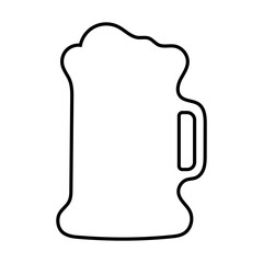 Outline of beer mug with side handle isolated on white background, minimal black line illustration.