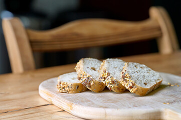 Close-Up of Sliced Multigrain Bread on Cutting Board