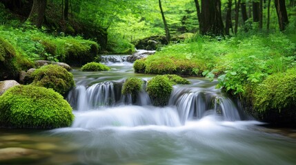 Lush forest stream cascade