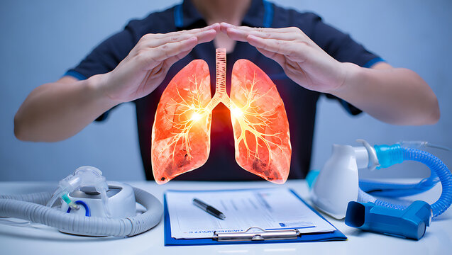 Radiograph on dark background in hospital.The x-ray used for diagnosis of the illness of patient.Medical concept.Blue tone xray show mass at left lung with	