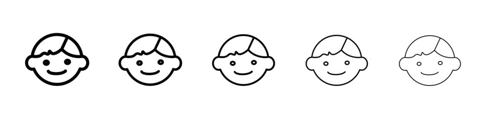 Happy boy face icon flat illustration set logo