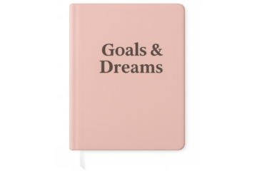 Pink goals and dreams notebook on transparent background