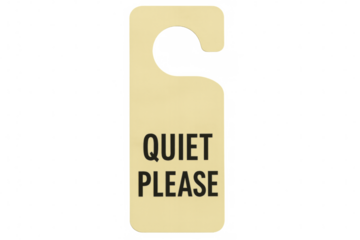 Quiet please door hanger sign asking for silence with transparent background