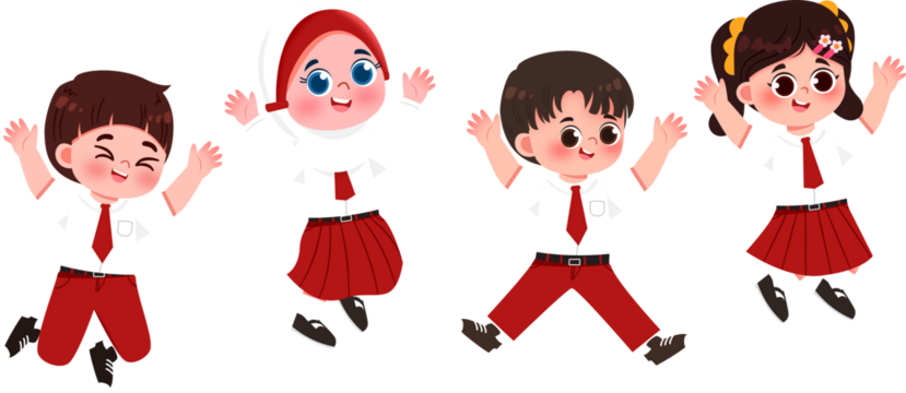 Cheerful Cartoon Schoolchildren Jumping in Uniforms, Full of Joy.