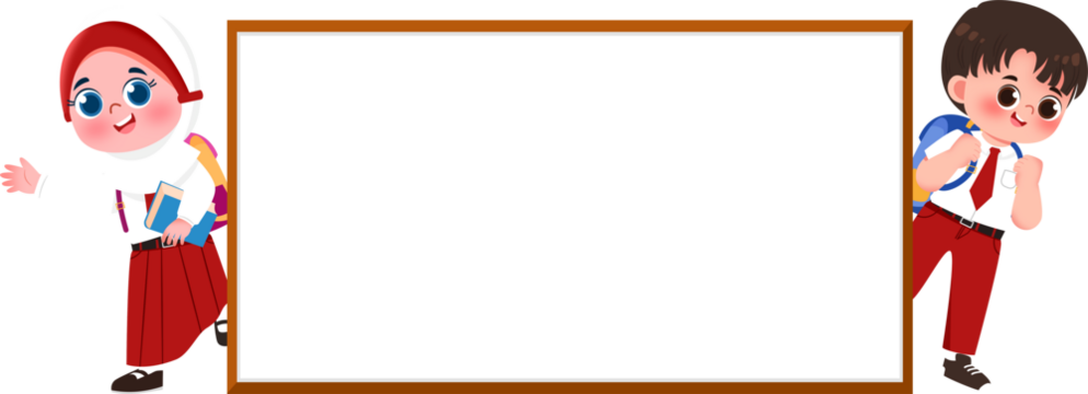 Cartoon Students Peek Around Blank Whiteboard with Brown Frame