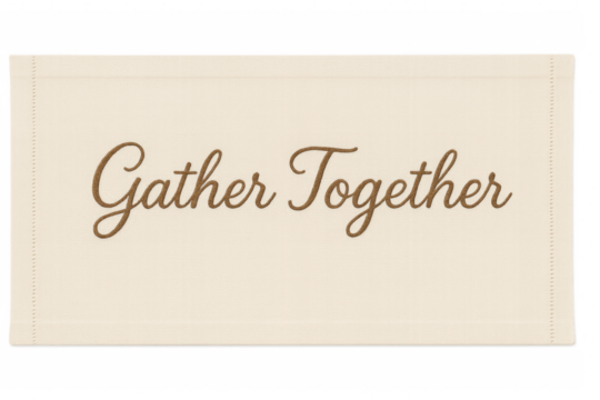 Gather together banner inviting people celebrating thanksgiving holiday