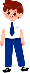 Cartoon Boy in School Uniform, Smiling Portrait.