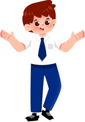 Boy in School Uniform with Open Arms, Cartoon Style Illustration.