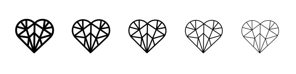 Heart shaped diamond icon flat illustration set logo
