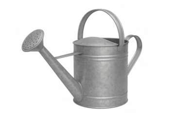 Classic metal watering can on transparent background for gardening and watering plants