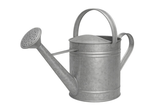 Classic metal watering can on transparent background for gardening and watering plants