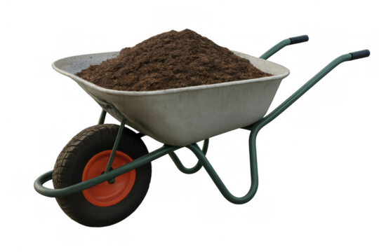 Wheelbarrow carrying soil on transparent background for gardening - Powered by Adobe