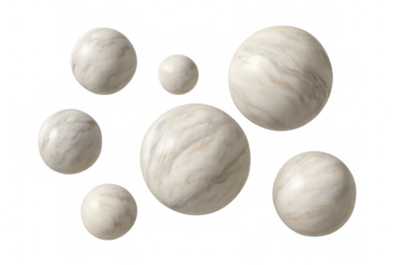 Marble spheres floating on transparent background: 3d render