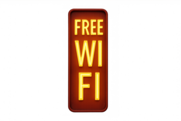 Illuminated free wifi neon sign is glowing on a transparent background
