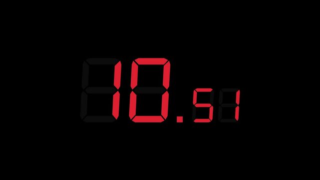 15.00 seconds digital countdown timer with large seconds and small milliseconds. Matte red digits on black background. Stopwatch-style timer for sports, games, and more.