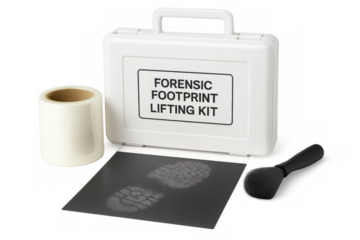 Forensic footprint lifting kit showing footprint lifting materials on transparent background