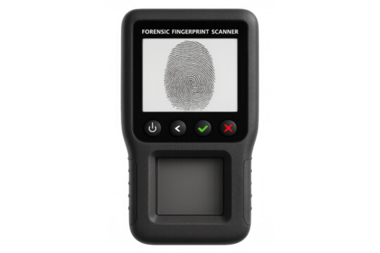 Forensic fingerprint scanner showing fingerprint on transparent background