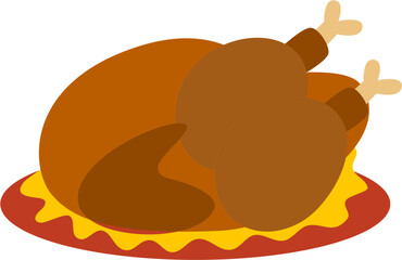 Stylized Roasted Bird on Decorative Platter: Festive Food Icon.