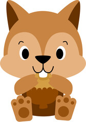 Stylized Squirrel with Acorn, Simple Vector Illustration, Warm Tones, Cartoon Animal.