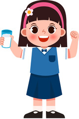Animated Girl with Milk: Strong and Healthy Lifestyle Illustration.