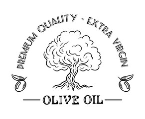 illustration features an olive oil label adorned with a beautiful olive tree design. It captures the essence of nature and Mediterranean charm, ideal for showcasing premium quality and authenticity.