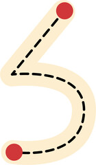 Number Five Tracing Guide, Dotted Line Path, Red Start Points, Beige Background.