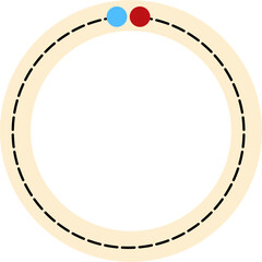Circular path with dashed outline, accented by blue and red markers.
