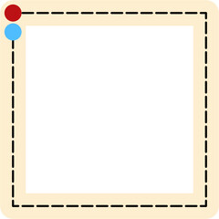 Dashed Bordered Square with Red and Blue Circles, Cream Background.